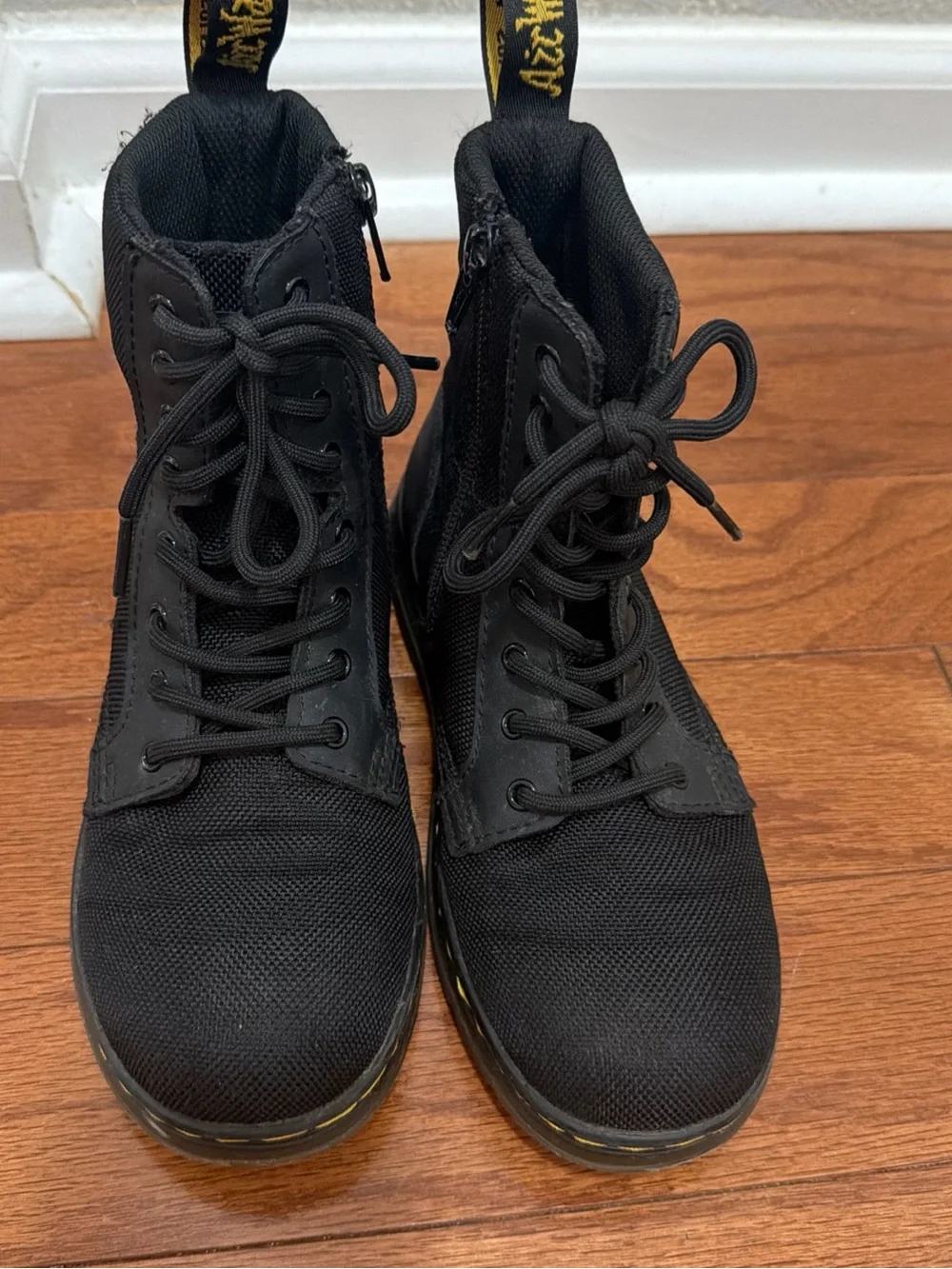 Dr. Martens Doc Combs J Combat Lace Up Boots Canvas Zip Black Kids Sz 2